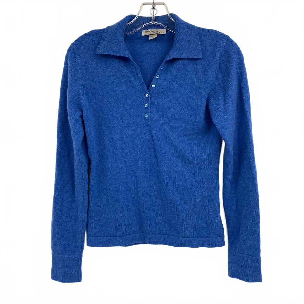 Kinross Cashmere Polo Neck Blue Pullover | XS Regular Women’s